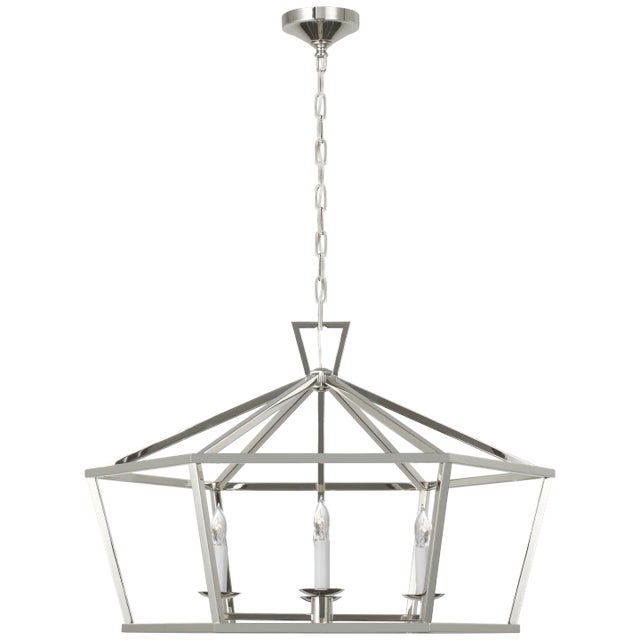Chapman & Myers for Visual Comfort Signature Darlana Wide Hexagonal Lantern in Polished Nickel For Sale
