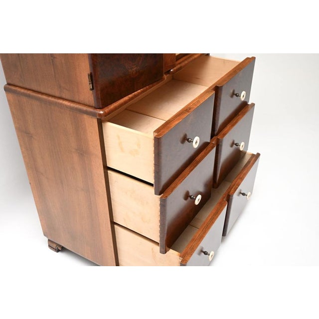 Wood French Art Deco Burr Walnut Cabinet on Chest, 1930s For Sale - Image 7 of 11
