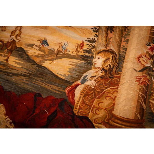 Victorian 1875s Antique Beige Field European Landscape Victorian Flat Weave Wool Tapestry For Sale - Image 3 of 15
