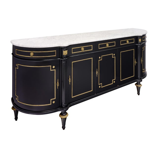 French Louis XVI Style, French Classic Demilune Buffet, Ebonized, Circa 1920 For Sale - Image 3 of 9
