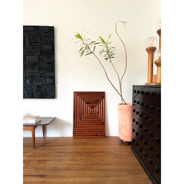 Wood 1970s Vintage Geometric Wood Wall Sculpture, Brutalist Relief Panel For Sale - Image 7 of 8