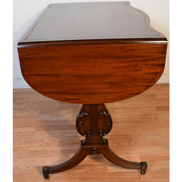 1930s English Regency Style Mahogany Lyre Base Drop-Leaf Sofa Table For Sale - Image 12 of 18