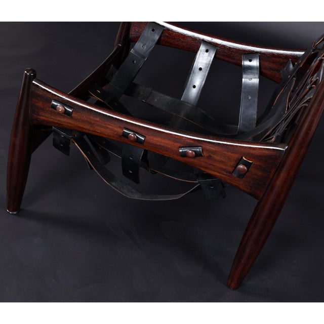 Brazilian Rosewood & Leather Sling Chair and Ottoman by Sergio Rodrigues for Isa For Sale - Image 15 of 18