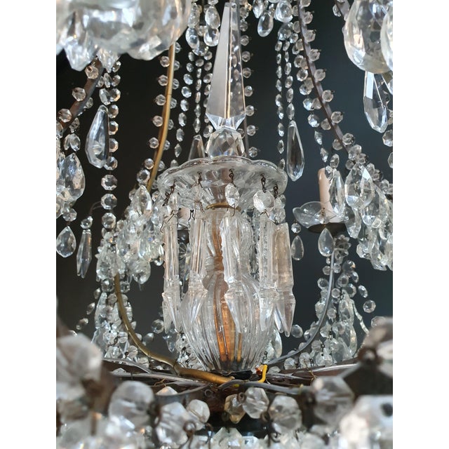 Metal Beaded Brass Crystal Chandelier Antique For Sale - Image 7 of 11