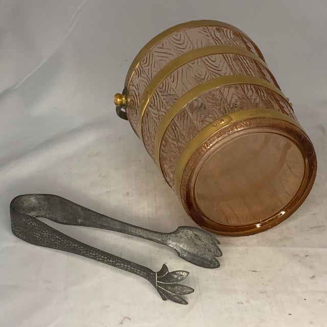 Early 20th Century Vintage Cambridge Pink Glass Ice Bucket with Pewter Tongs For Sale - Image 5 of 9