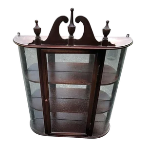 1960s Ferguson Bros Federal Curved Glass Mahogany Wall Hanging Curio Cabinet