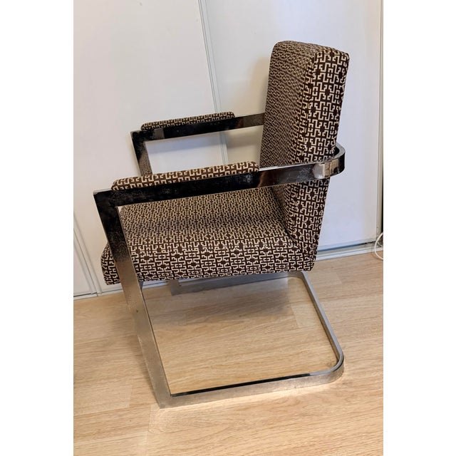 Vintage 1970’s Chrome Cantilever Accent Armchair in the style of Mies Van Der Rohe, Milo Baughman Gorgeous chrome angular...
