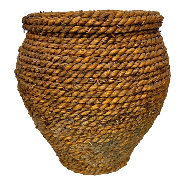Vintage Rope Covered Terra Cotta Planter For Sale