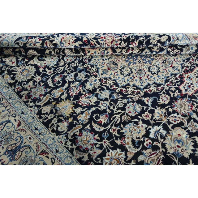 Hand-Knotted Nain 9LA Rug with Silk in Dark Blue For Sale - Image 10 of 13