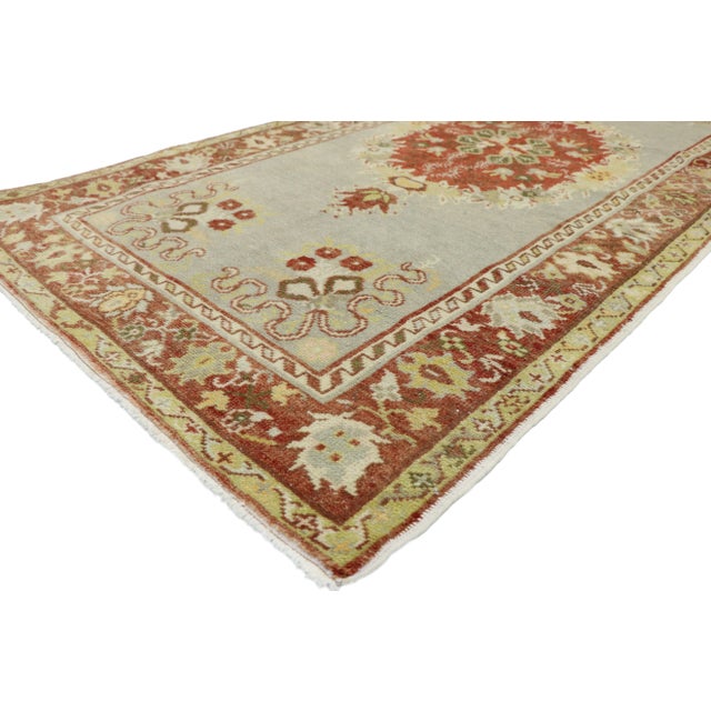 Distressed Vintage Turkish Oushak Rug with Romantic Rustic Georgian Style 03'04 x 06'09. This hand knotted wool distressed...