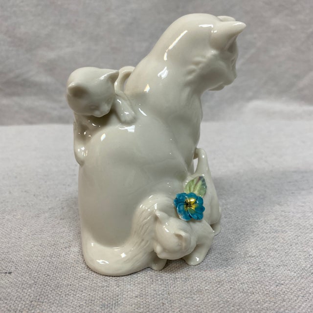 Ceramic Belleek Pottery "Floral Treasures Cat and Kittens" Figurine For Sale - Image 7 of 12