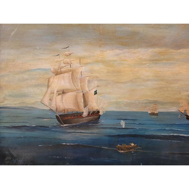 French Artist, Naval Battle, 1800s, Oil on Board, Framed For Sale - Image 3 of 14