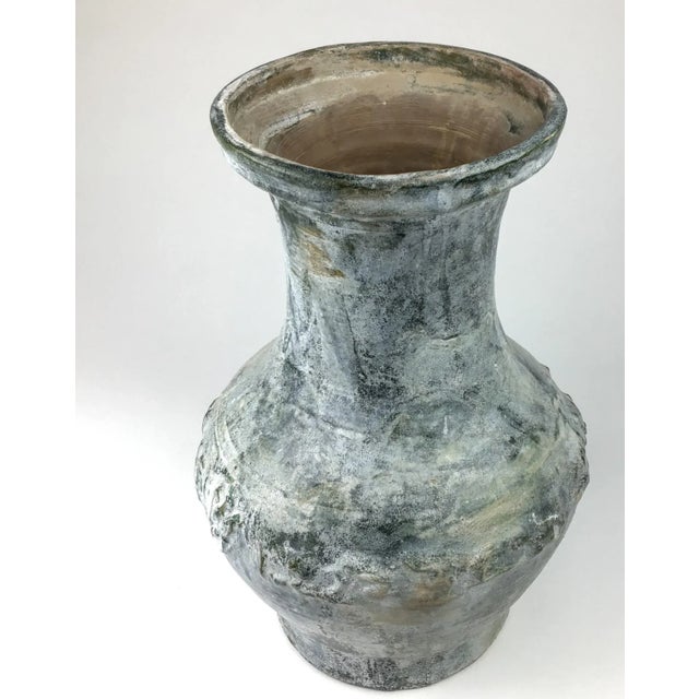 Large Green-Glazed & Silver Overtones Pottery Jar Vase For Sale - Image 4 of 13