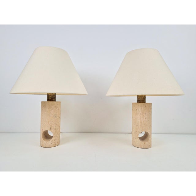 Vintage Travertine Brass Table Lamps attributed to Fratelli Mannelli, Italy, 1970s, Set of 2 For Sale - Image 12 of 12