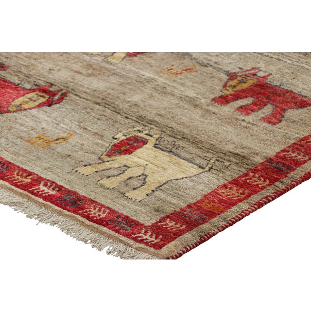 Vintage Gabbeh Persian Rug, Beige and Red Tribal Animal Pictorial - Rug & Kilim For Sale In New York - Image 6 of 7