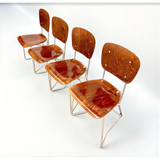 Mid-Century Modern Mid-Century Modern Minimalist First Edition Aluflex Stackable Folding Chairs from Armin Wirth, Switzerland, 1950s, Set of 4 For Sale - Image 3 of 18