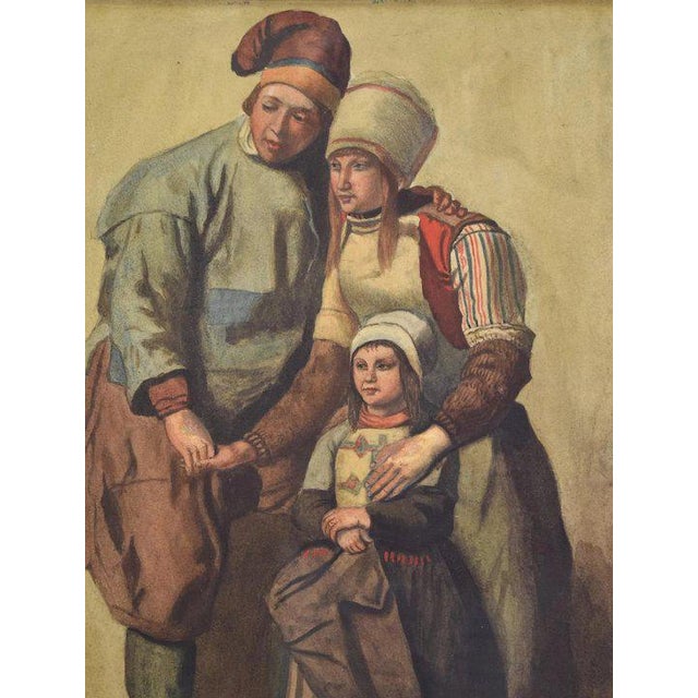 Late 19th Century French Family Mom Dad Daughter Watercolor Painting Chairish