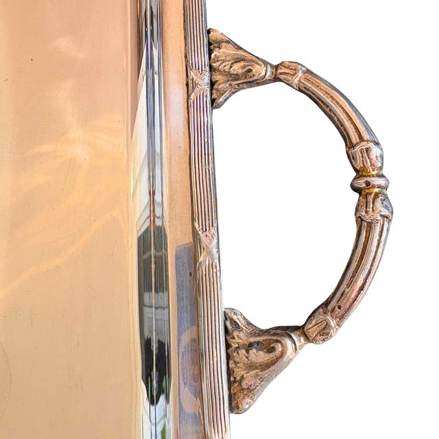 1950s Mid 20th Century Aldo Tura Large Hollywood Regency Silver-Plated Serving Tray With Bamboo-Style Handles For Sale - Image 5 of 7