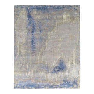 8x10 Steel Blue Gray Abstract Hand-Knotted Wool Rug For Sale