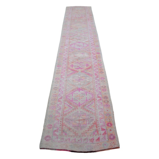 Cream Hand Knotted Muted Colors Runner Rug Oushak Design Low Pile Hallway Decor - 2′7″ X 13′7″ For Sale - Image 8 of 13