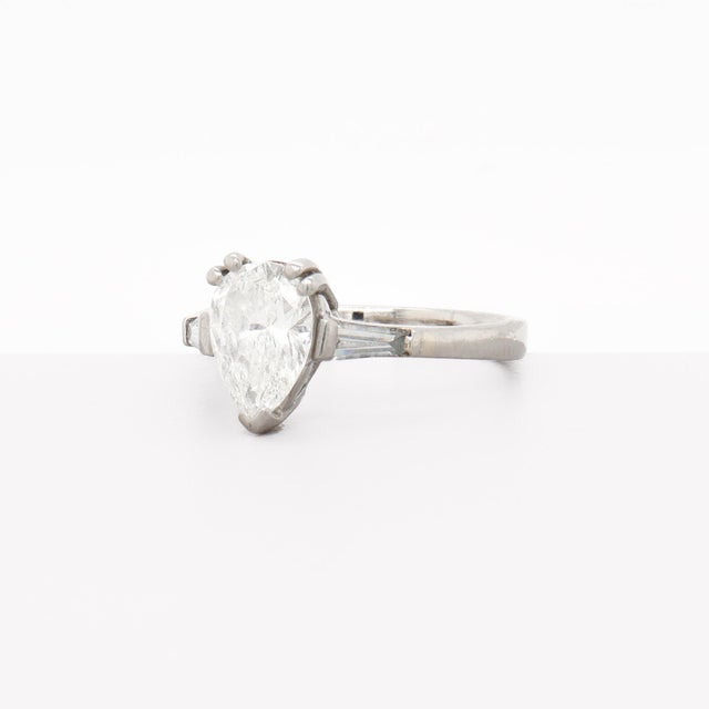 White Vintage Platinum & Pear Cut 1.80 Ctw. Natural Diamond Engagement Ring For Sale - Image 8 of 13