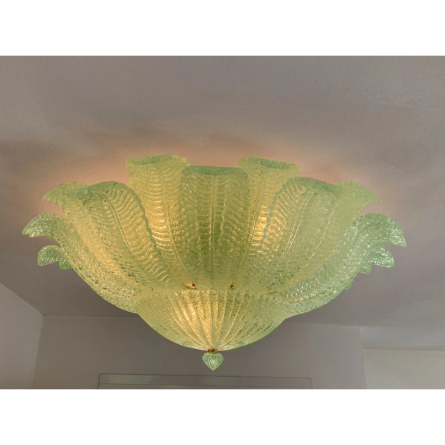 Mid-Century Modern Mid-Century Modern Venetian Green “Leafs” Murano Glass Flush Mount For Sale - Image 3 of 7