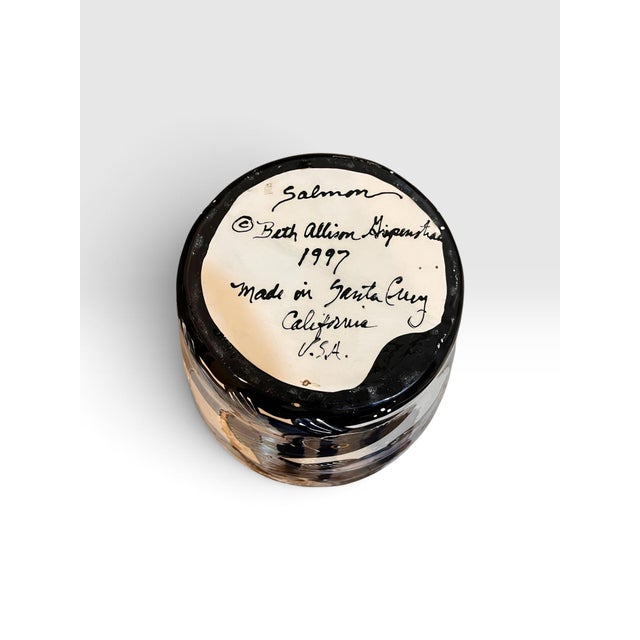 Beth Allison Gripenstraw “Salmon” Hand-Painted Ceramic Urn Vase, Santa Cruz, 1997 For Sale - Image 9 of 11