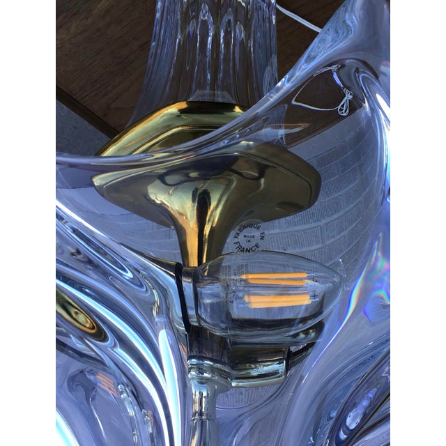 Art Deco Table Lamp by Cofrac Art Verrier, Clear Crystal & Brass, France, 1970s For Sale - Image 9 of 12