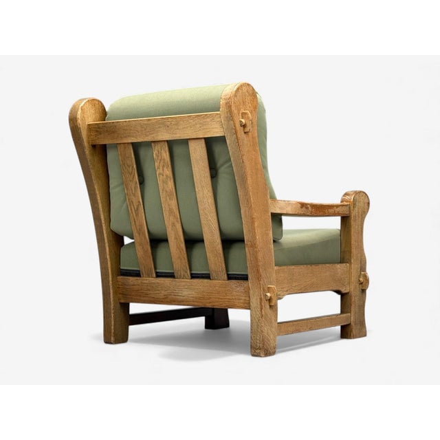 Danish Modern, Oak, Green Nubuck, Brutalist Lounge Chair, Denmark, 1960s For Sale - Image 10 of 10