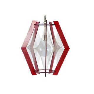 1960s Mid Century Modern Red Lucite Pendant Light Fixture For Sale