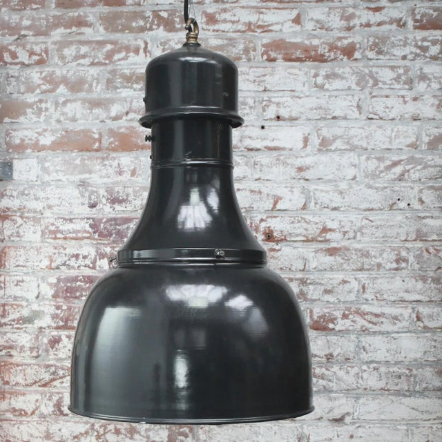 Vintage Industrial Black Enamel Factory Pendant Light For Sale - Image 4 of 5