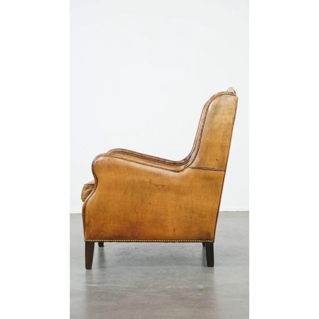 Vintage Cognac-Colored Sheep Leather Armchair For Sale - Image 5 of 14