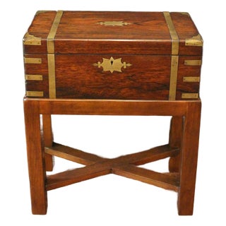 Circa 1840 English Lap Desk Writing Box on Custom Side Table Stand For Sale