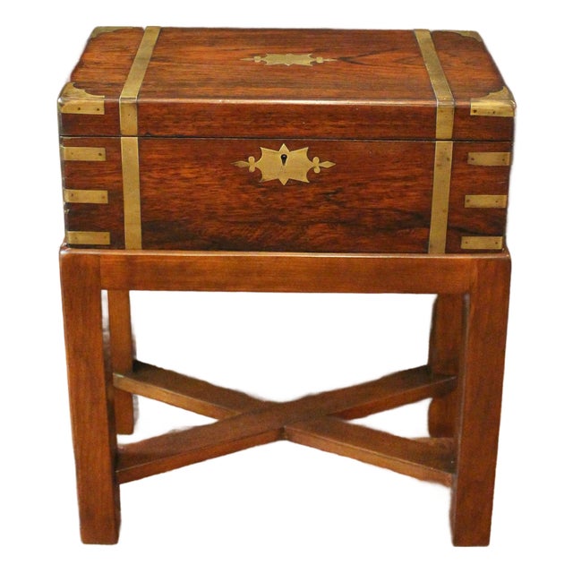 Circa 1840 English Lap Desk Writing Box on Custom Side Table Stand For Sale