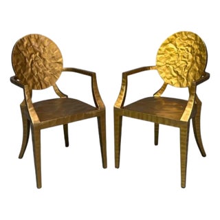 Made Goods, Hammered Gilt Iron Daphne Dining Chairs, Philippines, 21st C. - Set of Two For Sale