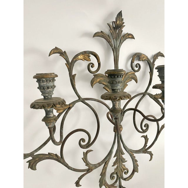 Gray 1960s Italian Hand-Painted Candelabra Wall Sconce For Sale - Image 8 of 11