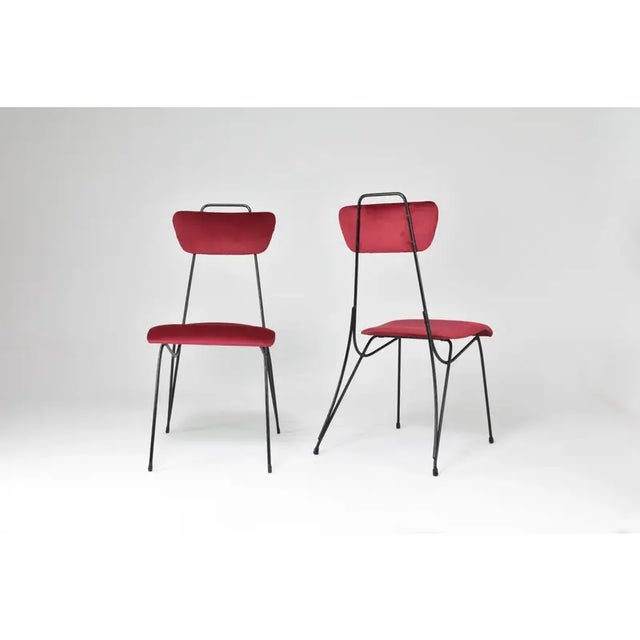 French Midcentury Metal and Velvet Chair, 1950s For Sale - Image 9 of 12