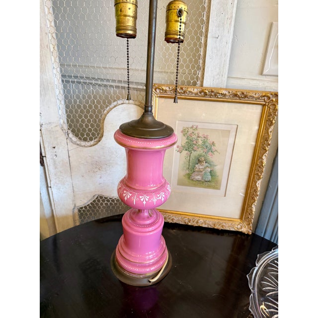 Antique Mary Gregory Pink Opaline Lamp For Sale - Image 9 of 16