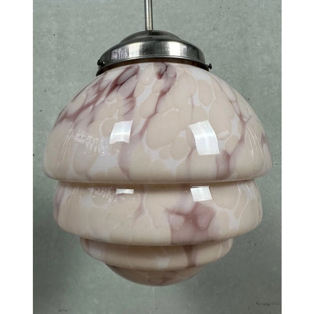 Art Deco Rose Marbled Opaline Glass Pendant Lamp For Sale - Image 9 of 9
