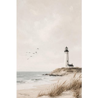Coastal Lighthouse Wall Art, Minimalist Seascape Art Print, 24″ × 36″ For Sale