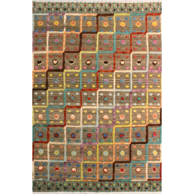 Purple 1990s Shabby Chic Moroccan High-Low Pile Arya Tan/Blue Wool Rug (8'2 X 10'3) For Sale - Image 8 of 8