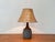 Danish studio ceramic table lamp by Jette Hellerøe featuring distinctive ornamentation. The ceramic lamp base tapers...
