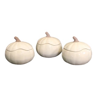 1990s MCM Crate & Barrel Pumpkin Bowls W/Lids For Sale