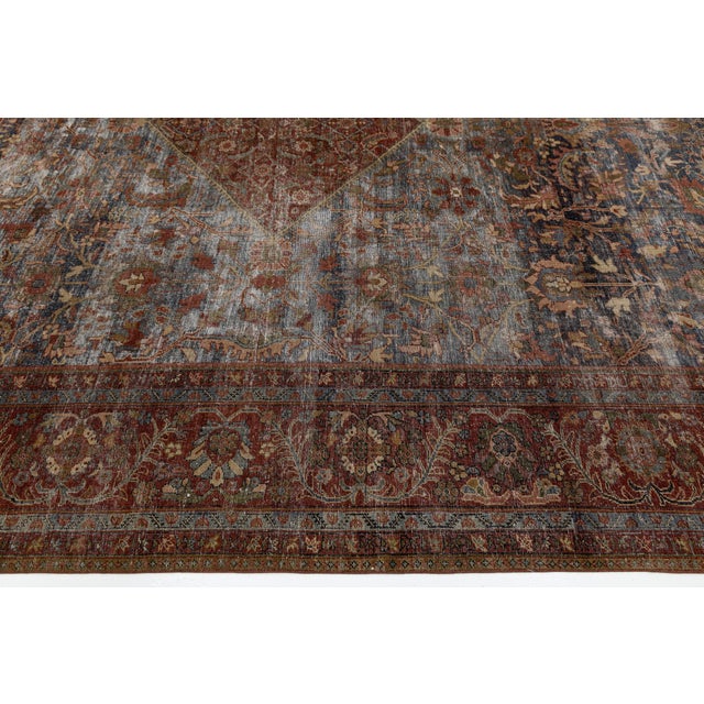 Ink Blue 19th Century Antique Mahal Wool Rug With Faded Indigo & Rust Medallion For Sale - Image 8 of 11