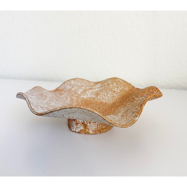 Mid-Century Modern Ruffled Studio Pottery Footed Bowl, Signed For Sale - Image 3 of 10