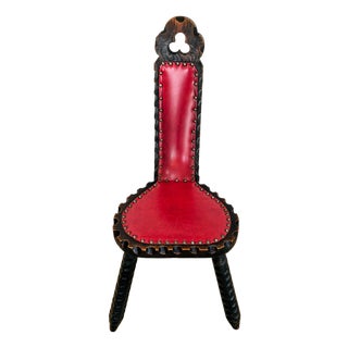 Vintage Spanish Brutalist Tripod Chair With Red Leather Upholstery For Sale