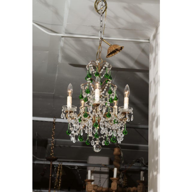 Metal Petite 1930s Italian Emerald Green & Beaded Crystal For Sale - Image 7 of 11