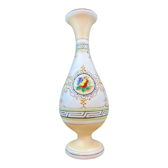 Antique Opaline Hand-Painted Art Glass Vase For Sale