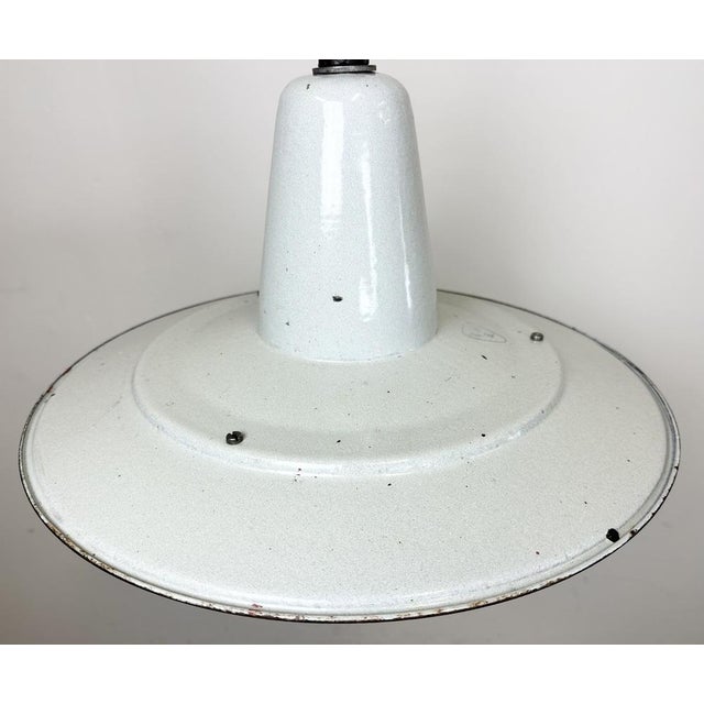 Industrial White Enamel Factory Pendant Lamp, 1960s For Sale - Image 4 of 18