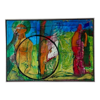 Vintage Abstract Oil on Canvas Painting by Mexican Artist Alejandro Prieto For Sale